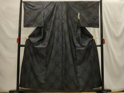 平和屋着物■本場大島紬　市松花文　正絹　逸品　AABH6053sx