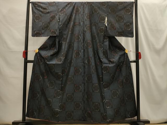 平和屋着物■本場大島紬　市松花文　正絹　逸品　AABH6053sx