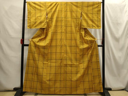 平和屋着物■上質な紬　格子　正絹　逸品　AABH6068sx