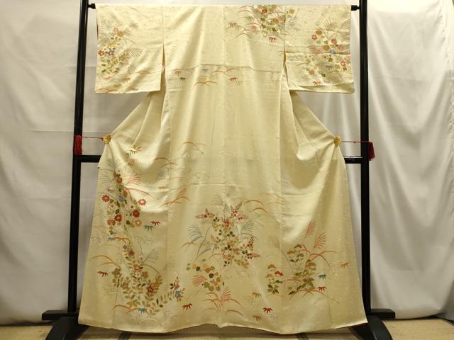 平和屋着物■訪問着 駒刺繍 草花文 金彩 三越扱い 正絹 逸品 AABH6069sx
