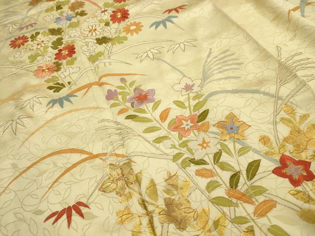 平和屋着物■訪問着 駒刺繍 草花文 金彩 三越扱い 正絹 逸品 AABH6069sx