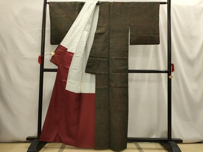 平和屋着物■上質な紬　幾何学文様　正絹　逸品　AABH6071sx