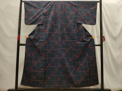 平和屋着物■上質な紬　格子　正絹　逸品　AABH6072sx