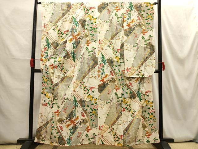 平和屋着物■豪華振袖　扇面花文　金彩　正絹　逸品　AABH6073sx