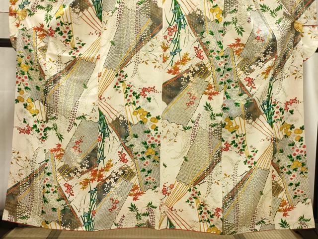 平和屋着物■豪華振袖　扇面花文　金彩　正絹　逸品　AABH6073sx
