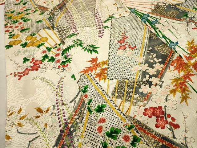 平和屋着物■豪華振袖　扇面花文　金彩　正絹　逸品　AABH6073sx