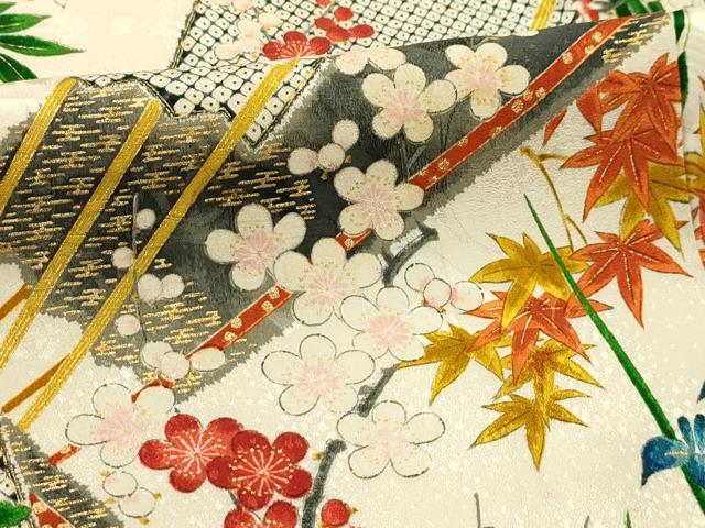 平和屋着物■豪華振袖　扇面花文　金彩　正絹　逸品　AABH6073sx