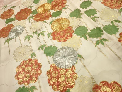 平和屋着物■豪華振袖　駒刺繍　枝花文　暈し染め　金彩　正絹　逸品　AABH6074sx