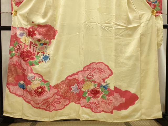 平和屋着物■豪華振袖　駒刺繍　絞り　御所車花文　正絹　逸品　AABH6075sx