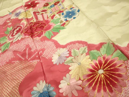 平和屋着物■豪華振袖　駒刺繍　絞り　御所車花文　正絹　逸品　AABH6075sx