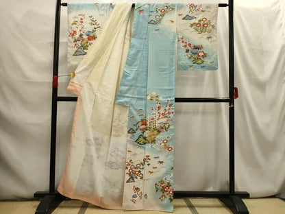 平和屋着物■訪問着　刺繍　松竹梅流水花文　金糸　金彩　洗える着物　AABH6086sx