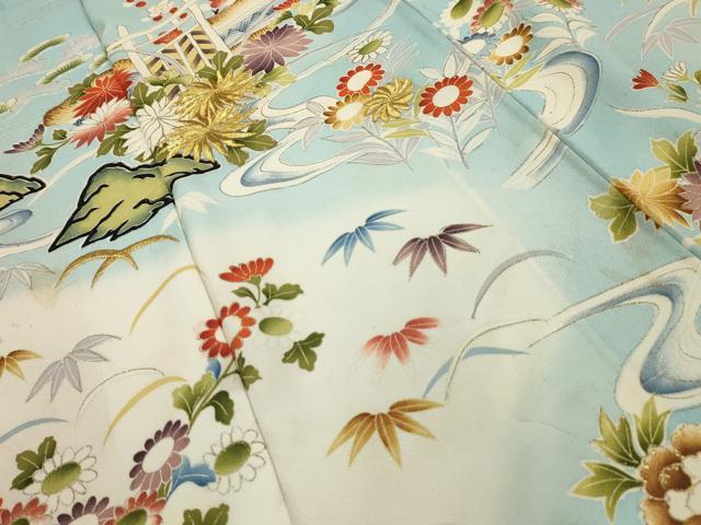 平和屋着物■訪問着　刺繍　松竹梅流水花文　金糸　金彩　洗える着物　AABH6086sx