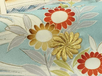 平和屋着物■訪問着　刺繍　松竹梅流水花文　金糸　金彩　洗える着物　AABH6086sx
