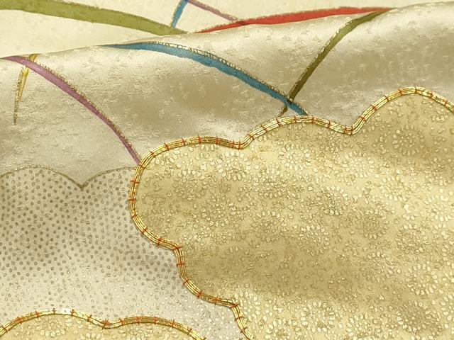 平和屋着物●訪問着　駒刺繍　花唐草文　黒地　金彩　大丸扱い　正絹　逸品　AABF8235ck 平和屋着物○訪問着 駒刺繍 花唐草文 黒地 金彩 大丸扱い 正絹 逸品
