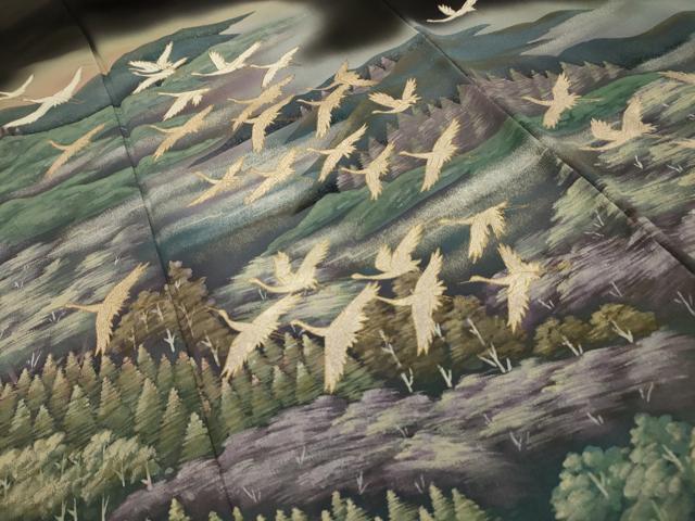平和屋着物■豪華黒留袖 飛鶴風景文 暈し染め 金銀彩 正絹 逸品 AABH6098sx