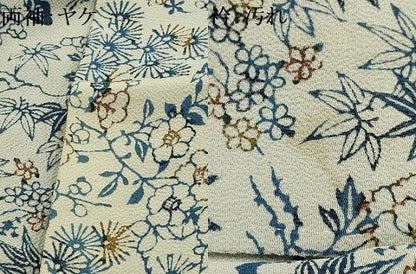 平和屋着物■上質な小紋 型染め 松竹梅花風景文 鬼しぼ縮緬 正絹 逸品 AABH6100sx