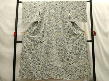 平和屋着物■上質な小紋 型染め 松竹梅花風景文 鬼しぼ縮緬 正絹 逸品 AABH6100sx