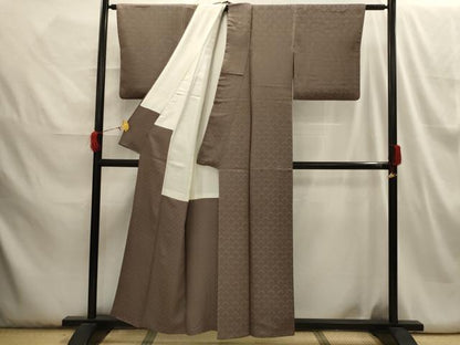 平和屋着物■上質な色無地 青海波地紋 銀煤竹色 正絹 逸品 AABH6112sx
