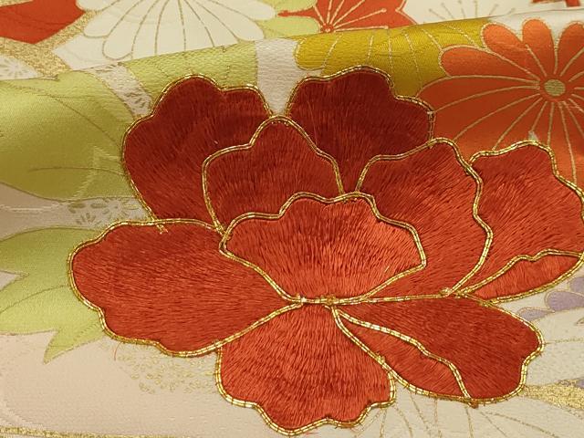 平和屋着物■豪華振袖　駒刺繍　花車文　金彩　正絹　逸品　AABH6118sx