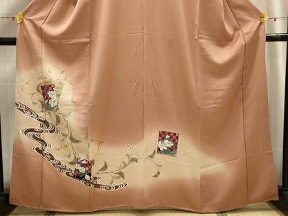 平和屋着物■訪問着　破れ色紙飛鶴花文　暈し染め　金彩　正絹　逸品　AABH6121sx