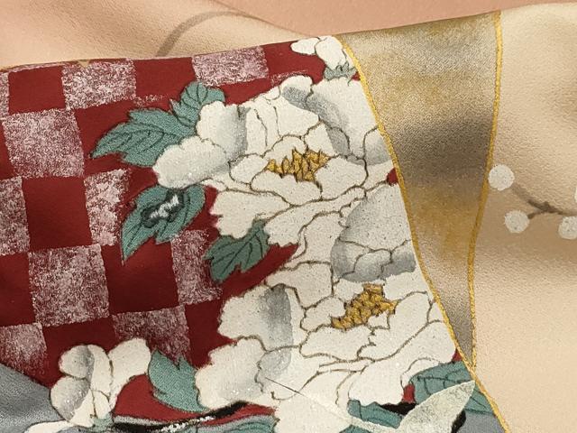 平和屋着物■訪問着　破れ色紙飛鶴花文　暈し染め　金彩　正絹　逸品　AABH6121sx