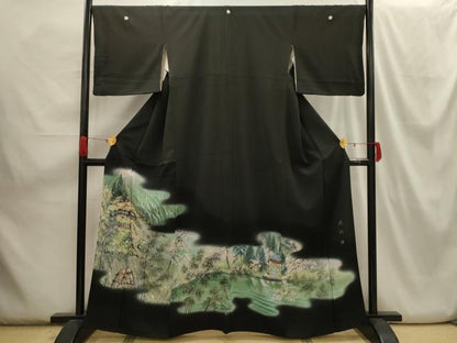 平和屋着物■豪華黒留袖 作家物 風景文 暈し染め 正絹 逸品 AABH6123sx