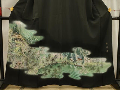 平和屋着物■豪華黒留袖 作家物 風景文 暈し染め 正絹 逸品 AABH6123sx