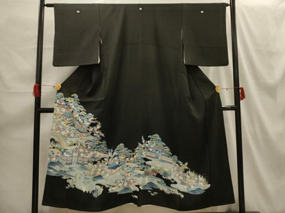 平和屋着物■豪華黒留袖　松竹梅風景文　正絹　逸品　AABH6124sx