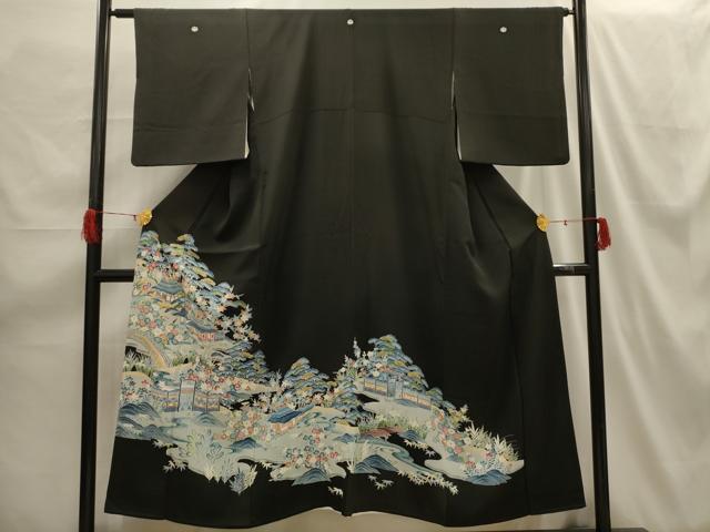 平和屋着物■豪華黒留袖　松竹梅風景文　正絹　逸品　AABH6124sx