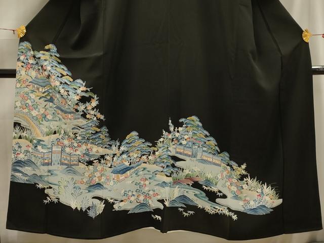平和屋着物■豪華黒留袖　松竹梅風景文　正絹　逸品　AABH6124sx