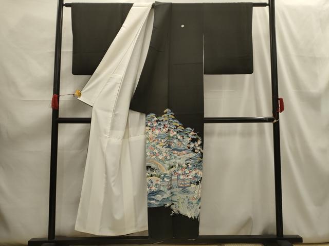 平和屋着物■豪華黒留袖　松竹梅風景文　正絹　逸品　AABH6124sx