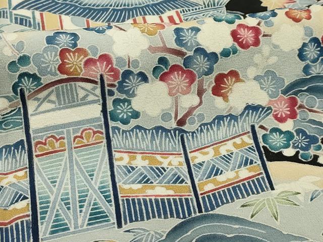 平和屋着物■豪華黒留袖　松竹梅風景文　正絹　逸品　AABH6124sx