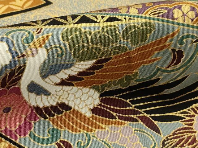 平和屋着物■豪華黒留袖　鬘帯花鳥文　金彩　正絹　逸品　AABH6126sx
