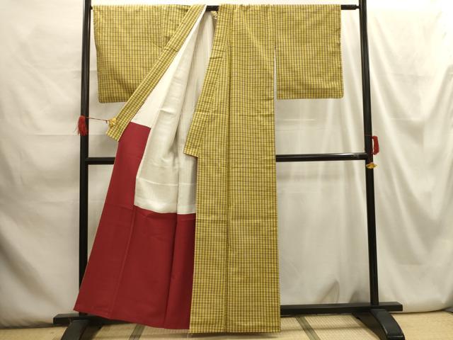 平和屋着物■上質な紬 格子 正絹 逸品 AABH6142sx