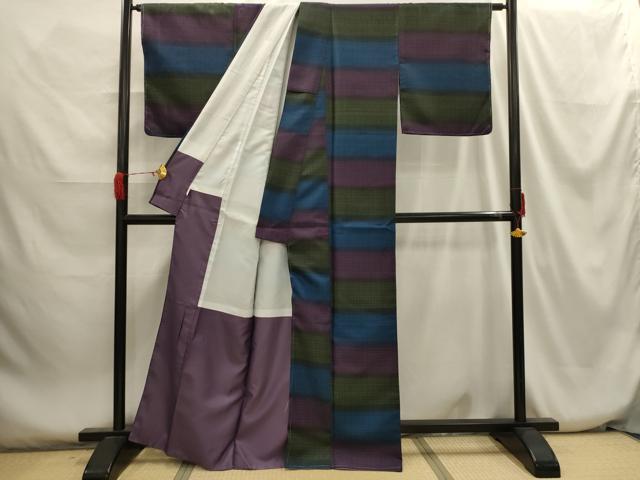 平和屋着物■小紋　横段文　洗える着物　AABH6153sx