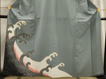平和屋着物▽訪問着　単衣　立波文　暈し染め　金彩　洗える着物　AABH6156sx