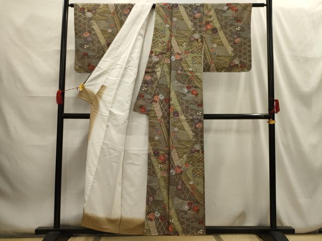 平和屋着物■小紋 草花文 洗える着物 AABH6157sx