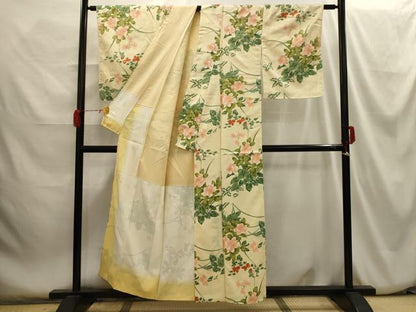 平和屋着物■小紋　草花文　金彩　洗える着物　AABH6159sx