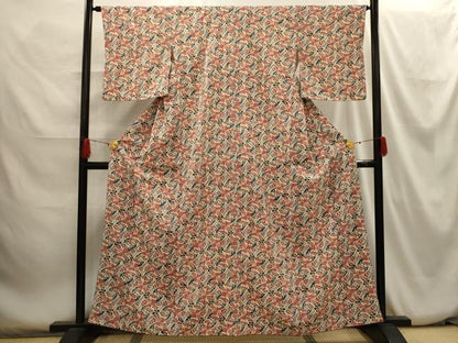 平和屋着物■小紋 型染め 草花文 鬼しぼ縮緬 洗える着物 AABH6161sx