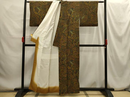 平和屋着物■上質な小紋　草花文　鬼しぼ縮緬　正絹　逸品　AABH6162sx