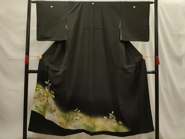 平和屋着物■豪華黒留袖 刺繍 花鳥文 暈し染め 金糸 正絹 逸品 AABH6172sx