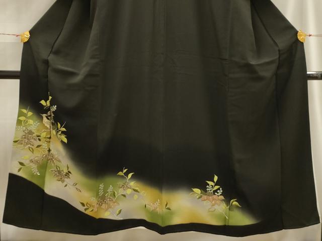平和屋着物■豪華黒留袖 刺繍 花鳥文 暈し染め 金糸 正絹 逸品 AABH6172sx