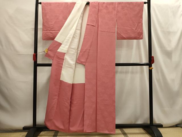 平和屋着物■上質な色無地 草花地紋 甚三紅色 正絹 逸品 AABH6174sx