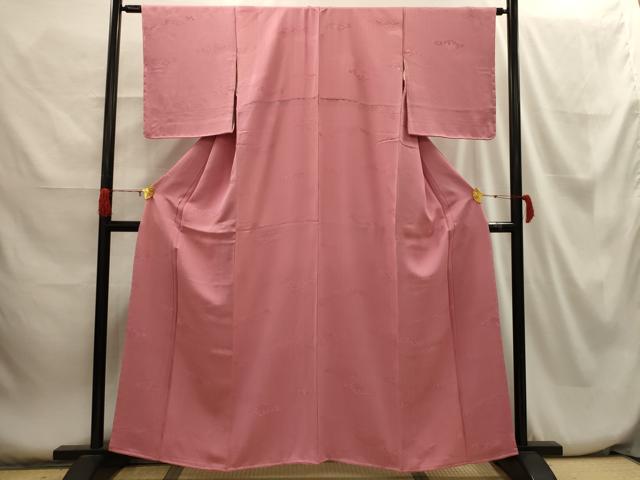 平和屋着物■上質な色無地　草花文地紋　退紅色　正絹　逸品　AABH6180sx