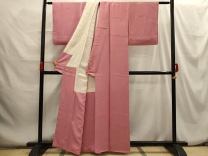平和屋着物■上質な色無地　草花文地紋　退紅色　正絹　逸品　AABH6180sx