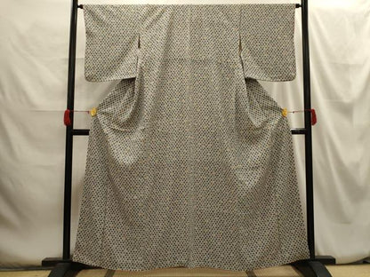 平和屋着物■上質な小紋　型染め　亀甲花文　正絹　逸品　AABH6185sx
