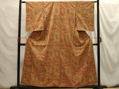 平和屋着物■上質な小紋　更紗花文　正絹　逸品　AABH6186sx