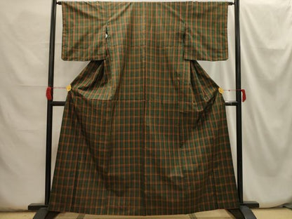 平和屋着物■上質な紬　格子　正絹　逸品　AABH6194sx