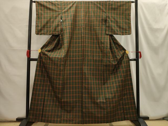 平和屋着物■上質な紬　格子　正絹　逸品　AABH6194sx