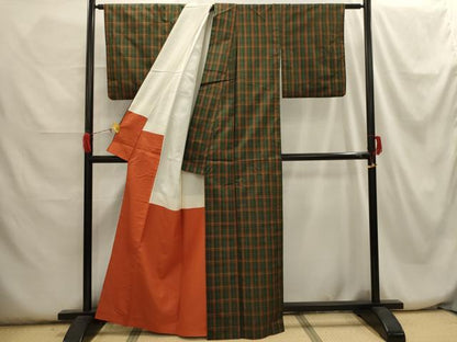 平和屋着物■上質な紬　格子　正絹　逸品　AABH6194sx